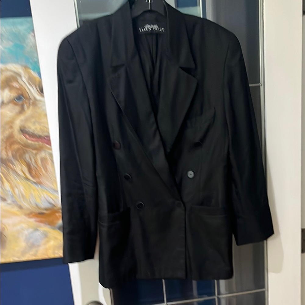 Ellen Tracy Classic Black Silk Double Sreasted Blazer